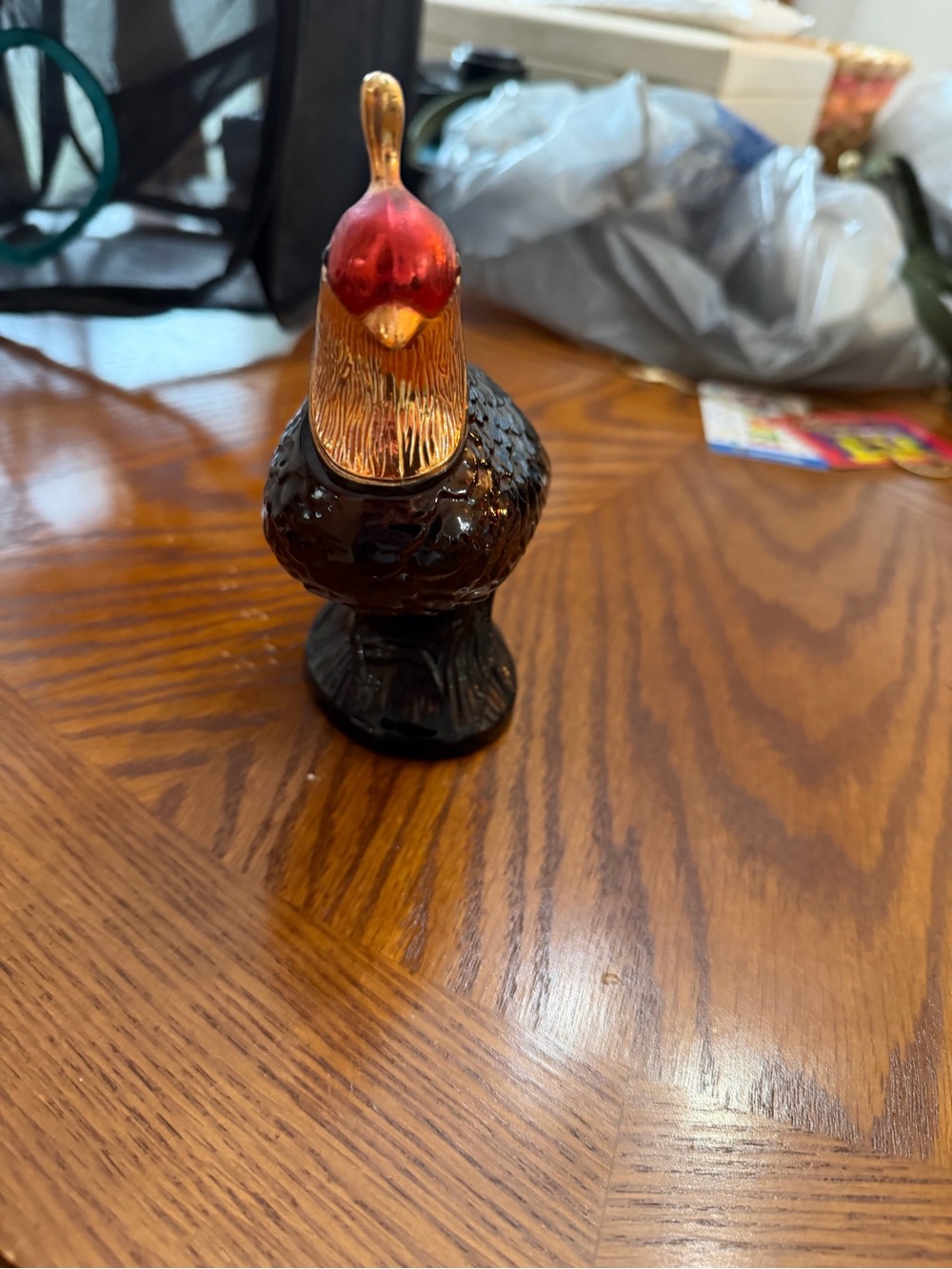 Glass Hen Figurine Decorative Accent - Red and Gold